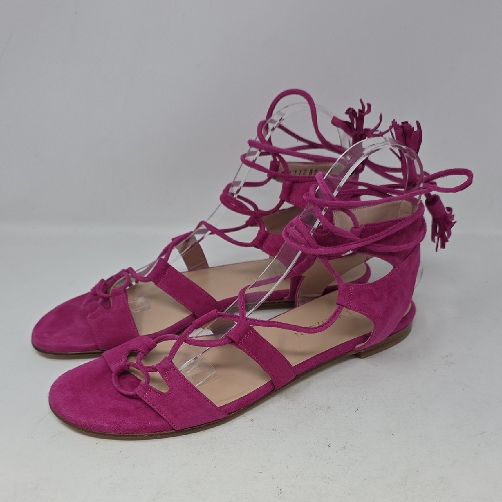 Stuart Weitzman Vibrant Pink Gladiator Sandals with Tassel Accents Size 9
